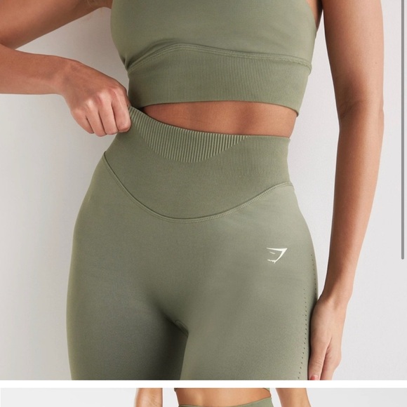 Gymshark Sweat Seamless leggings and longline bra top SET size S Dusty Olive - Picture 9 of 11